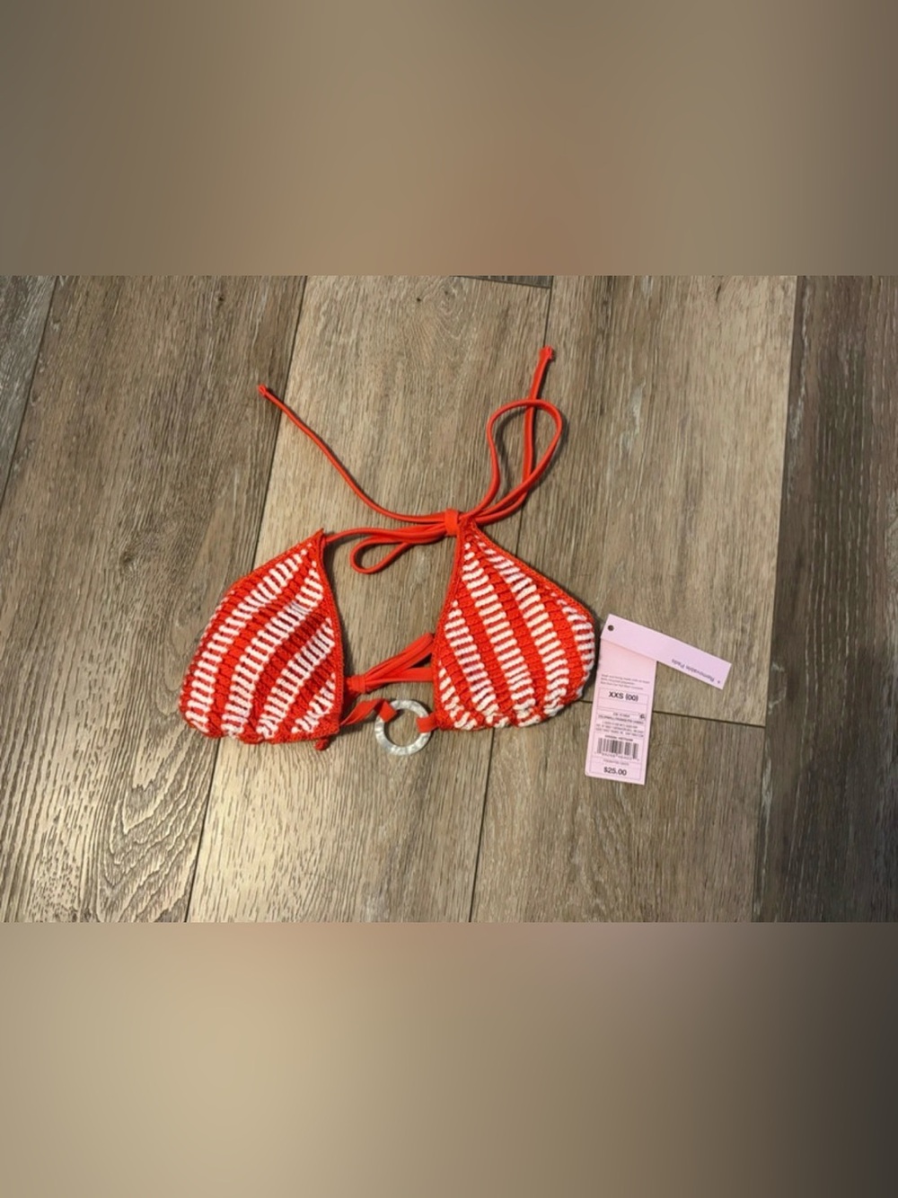 Wild Fable Women’s white & orange striped bikini top with white vertical stripes
